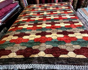 Modern Chobi Rug 6'5 x4'10 ft Afghan Hand-knotted strong Rug made of soft quality of famous Afghan Ghazni wool
