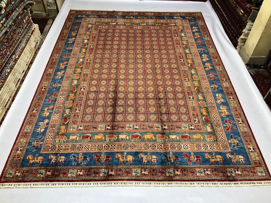 Handmade 12x9 Feet Ghazni Afghan Rug, Persian Designed for Living Room ...