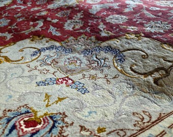 Small Oriental Rug 300x250 cm Hand-Knotted Afghan Area Rug, Red Ivory Navy