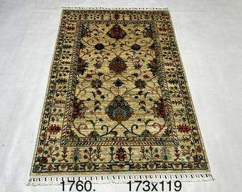 Moroccan Wool Rug 5'8" x 3'11" ft | Afghan Mamluk Area Rug, Ivory Multicolor