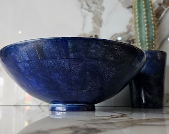20 Cm Hand Crafted Lapis Lazuli Bowl Ovel Shape Stunning Royal Blue Color Handmade bowl from Badakhshsan Afghanistan