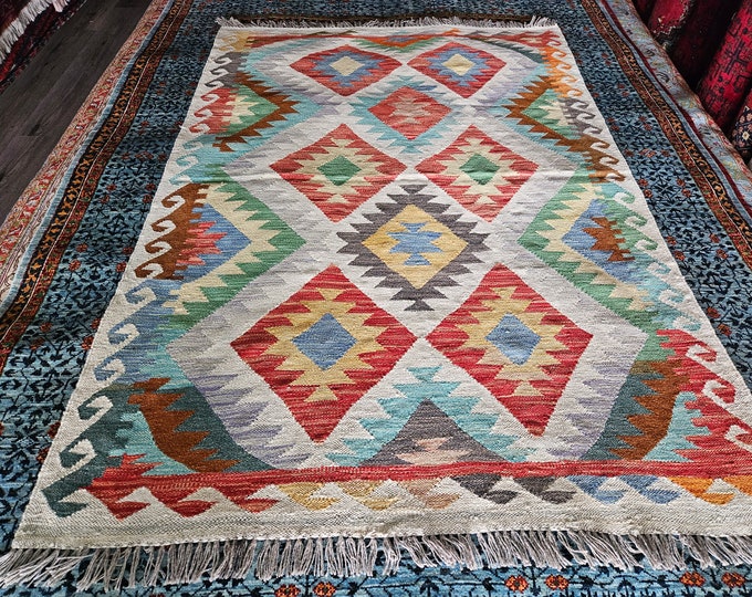 4x6 Feet Runner Afghan Handmade Kilim Rug with 100% Wool