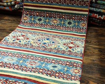 Kazak Rug | Afghan Rug I runner rug | Multicolour runner 3x9 runner Persian runner, Turkish runner halway runner rug stairs runner handmade