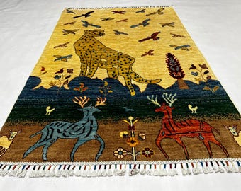 Extra Large Rug 4'11" x 3'5" ft| Afghan Mamluk Area Rug, Yellow Multi