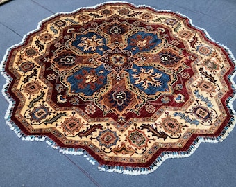 6 feet Diameter Afghan Chobi Rug, Circle Circular Round rug, exclusive rug, Peacock rug, Medallion era rug, Vintage-style rugs, Antique