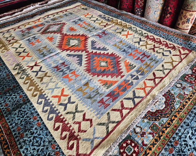 4x6 Feet Afghan Handmade Kilim Rug with 100% Wool