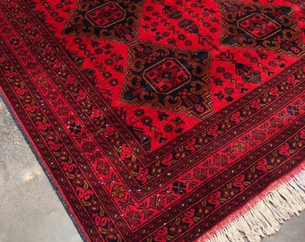 5x6'7 ft red afghan handmade woolen red rug bokhara rug woolen red rug | Natural Dyes and Wool | Bedroom Rug | Rugs for Living Room