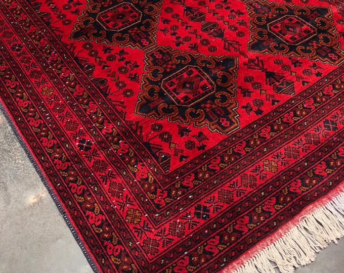 5x6'7 ft red afghan handmade woolen red rug bokhara rug woolen red rug | Natural Dyes and Wool | Bedroom Rug | Rugs for Living Room