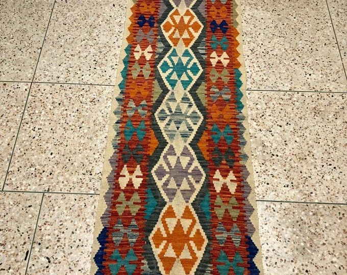 2'5x9'7 afghan wool kilim, home decor rug, turkish rug, floor rug, turkey rug, nomadic rug, door mat rug, turkish kilim rug, aztec rug