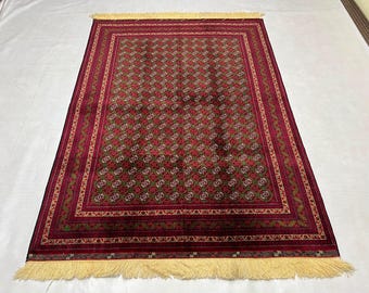 Modern Wool Rug 205 x 150 cm, Afghan Beljik Area Rug, Red Green Medallion