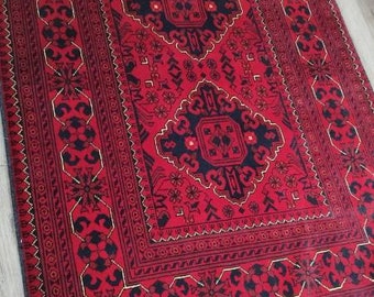 Small Afghan rug, 3x5 rug, turkish rug, red rug, bedroom rug, housewarming gift, bed plans, hand made, colorful rug, hooked rugs small
