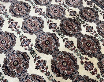 Modern Wool Rug 204 x 150 cm | Afghan Volayati Area Rug, Ivory Brown Medallion