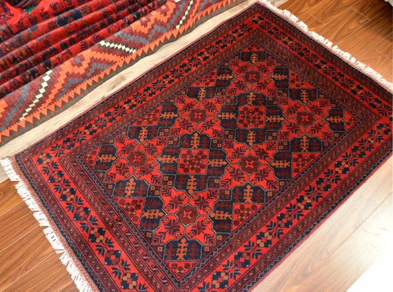Red Afghan Rug Khalmohammadi 3x5 Rugs 3x5 Kitchen Rug Etsy