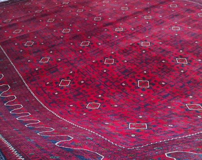 Afghan rug 10 x 13 ft excellent quality khamyab handmade rug, turkman red rug, turkmen rug, persian rug, area rug, oriental rug, afghan rug