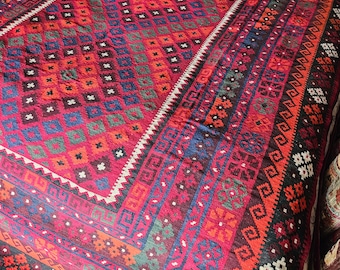 8x12 Afghan Kilim Rug, home gifts for her, farmhouse decor, bohemian rug, baluch rug, moroccan rug, outdoor rug, persian rug, nomadic rug