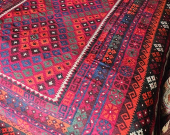 8x12 Afghan Kilim Rug, home gifts for her, farmhouse decor, bohemian rug, baluch rug, moroccan rug, outdoor rug, persian rug, nomadic rug