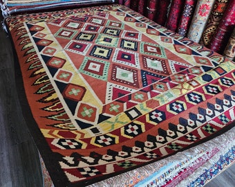 7x10 afghan kilim, persian rug, turkish kilim rug, bathroom rug, kilim rug, wool rug, carpet bag purse, tribal rug, sheepskin rug, area rugs