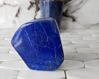 Tumbled Stone A++ Lapis Lazuli Free Form, Raw Natural Blue Stone, Reiki Chakra Stone, Inner Truth, Boho, flat back, small crystals