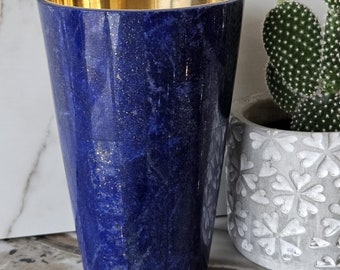 Hand Crafted Lapis Lazuli  Vase, Cup, Glasses Royal Blue Color Handmade Dish from Badakhshsan Afghanistan