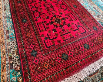 Small Handmade Afghan Rug, home decor rug, knit gift, red rug, turkey rug, manta patron, small rug, eastern rug, turkish rug, khamyab rug