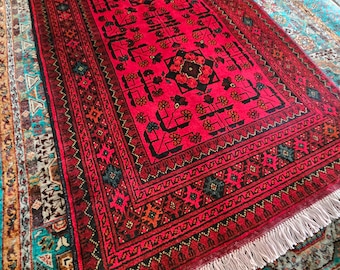 Small Handmade Afghan Rug, home decor rug, knit gift, red rug, turkey rug, manta patron, small rug, eastern rug, turkish rug, khamyab rug