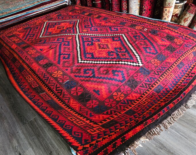 Gift for her, Kilim rug, oriental rug, vintage, Kilim rug, gift for him, Persian red rug, mid century rug, Afghan Kilim rug, handwoven rug