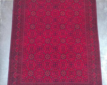 8x11 Khamyab High-quality floor rug, Big size rug, Bokhara Turkmen rug, Red Persian decor rug, Soft Woolen Living room rug, Afghan Rug