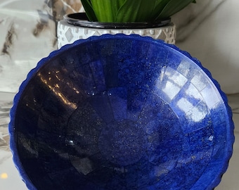 16 CM Hand Crafted Lapis Lazuli Bowl Ovel Shape 10 Cm Stunning Royal Blue Color Handmade bowl from Badakhshsan Afghanistan