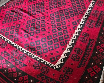 8.8X9.11 Ft Vintage Afghan woolen kilim rug, Persian Kilim hand-woven Kilim rug, Handmade oriental rug, Natural Handmade Kilim Oriental Rug