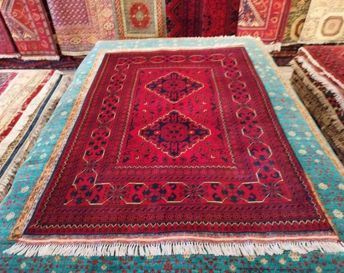 3x5 quality Small rug Afghan Rug, 3.5x5 rug, red rug, kitchen rug, housewarming gift, bed plans, hand made, colorful rug, handmade rug red