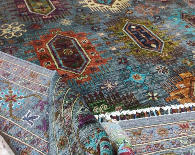 7x10 Dusty Rose rug, Blue Afghan Carpet