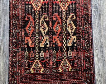 2x3 Small rug Afghan Handmade Rug, tribal rug, cool rug, red rug, anniversary, neutral oriental rug, amazon rugs, small rug, stair carpet