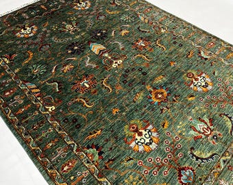 Oversized Rug 7'11" x 5'9" ft| Afghan Mamluk Area Rug, Green Multi