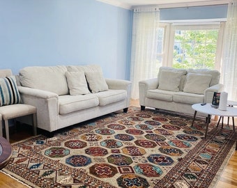 8x11 Ft Merinos Afghan large Chibi rug, Well-made Soft Geometric Hand-knotted Rug, Handmade rug, Large rug,Bohemian rug, Wool rug, Red Rug