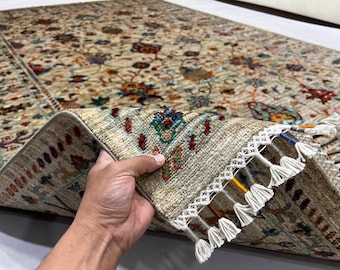 Traditional Wool Rug 301 x 201 cm Afghan Mamluk Area Rug, Ivory Beige Multicolor