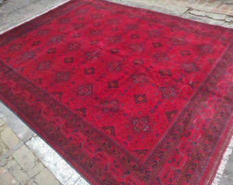 8 x 11 ft brand new high quality handmade afghan khal mohammadi rug, large red area rug, tribal rug, red persian carpet, living room red rug