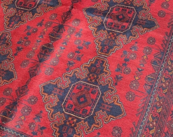 5x6'7 ft red afghan handmade woolen red rug bokhara rug woolen red rug | Natural Dyes and Wool | Bedroom Rug | Rugs for Living Room