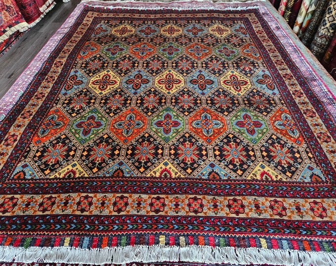 5 x 7 ft Handmade Afghan Rug Red Maroon Vintage