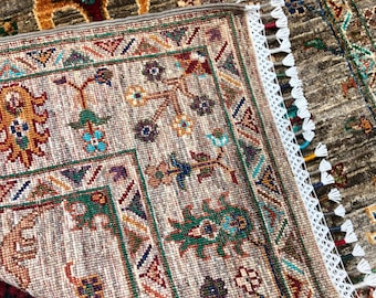 5.4x3.3 Feet Top Quality Mamluk Handmade Afghan Rug, Persian Designed from Tribal Ghazni | Living room Carpet, Beige Colored