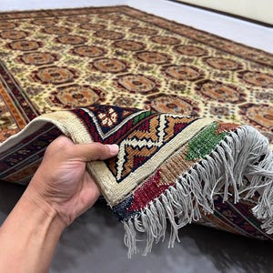9x12 Wool Rug 300 x 200 cm Afghan Volayati Area Rug, Ivory Red Navy Geometric