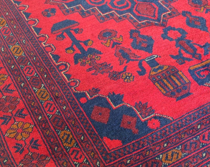 5X67 Red Afghan rug, Handmade Woolen Rug bokhara rug woolen red rug woolen rug, indoor carpet Oriental Rug, Vintage Distress Rug, Carpet Rug