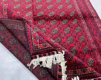 Wool Rug Living Room 6'8" x 5'1" ft Afghan Volayati Area Rug, Red Medallion