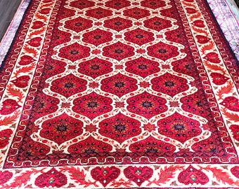 5 x 7 ft handmade afghan rug, persian rug, turkmen rug, bukhara rug, wool rug, antique rug, area rug, oriental rug, turkish rug, turkoman rug