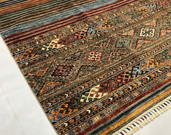 5x8 Feet Top Quality Ghazni Handmade Afghan Rug, Persian Designed from Tribal Ghazni | Living room Carpet, Maroon Colored