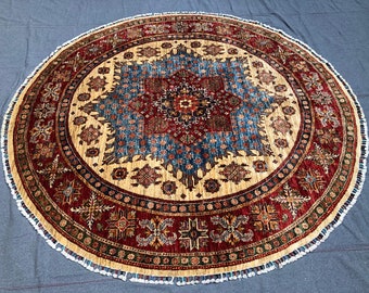 7 feet Diameter Afghan Chobi Rug, Circle Circular Round rug, Eco-friendly, Oriental rug, Natural dye rugs, Sheepskin rug, Art deco rugs