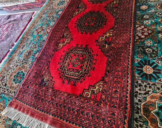 Authentic Runner Afghan / Persian Handmade decor, antique distressed persian rug, wall decor, runner rug, washable rug, area rug, Red Runner