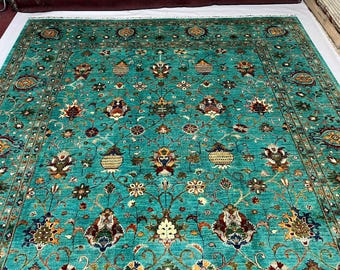 Handmade 13x10 Feet Ghazni Afghan Rug, Persian Designed For Living Room | Wool Area Oriental Carpet, Maroon Colored