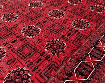 8x11 Ft Khamyab High-quality floor rug, Big size rug, Bokhara Turkmen rug, Red Persian decor rug, Soft Woolen Living room rug, Afghan Rug