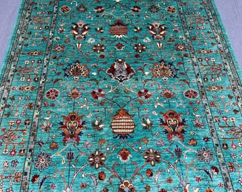 6'6X10 Mamluk Afghan Rug Handmade Rug | Funky rug, blue rug, Valentine's gift, exclusive rug, blankets, bed plans, teal rug, textured rugs