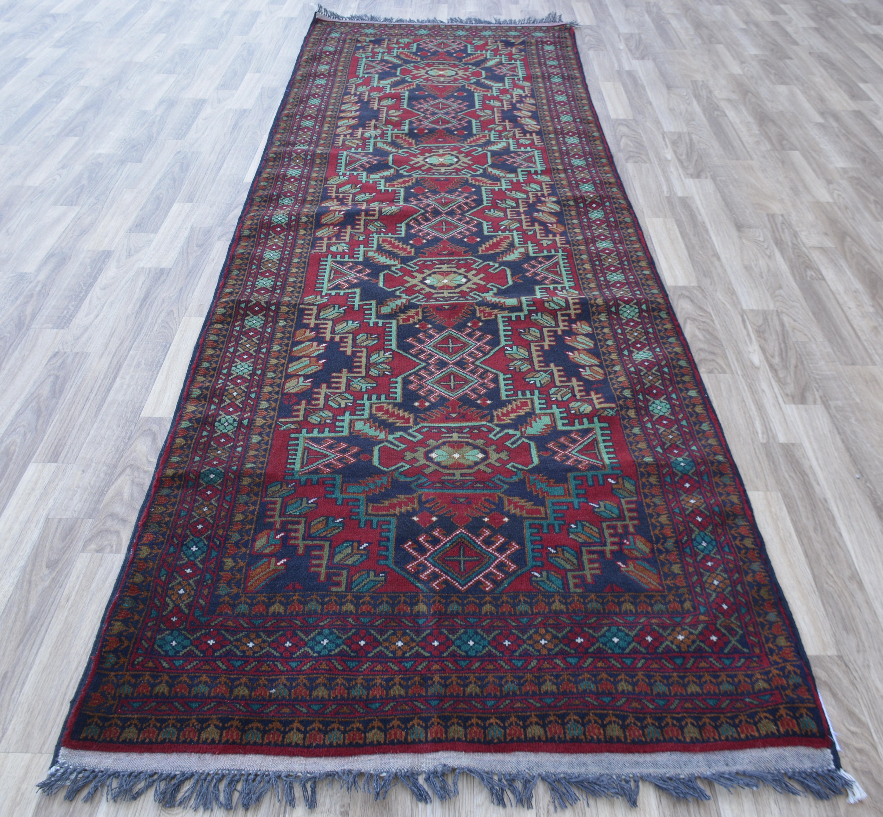 Soft Runner Rug Hand Knotted Low Pile Rug Blue Green Runner Etsy